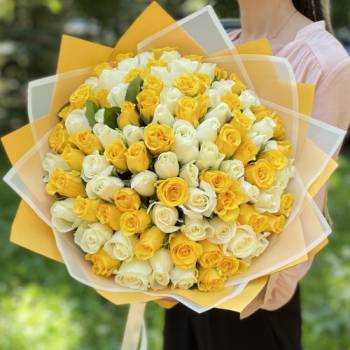101 yellow and white roses - code 7474